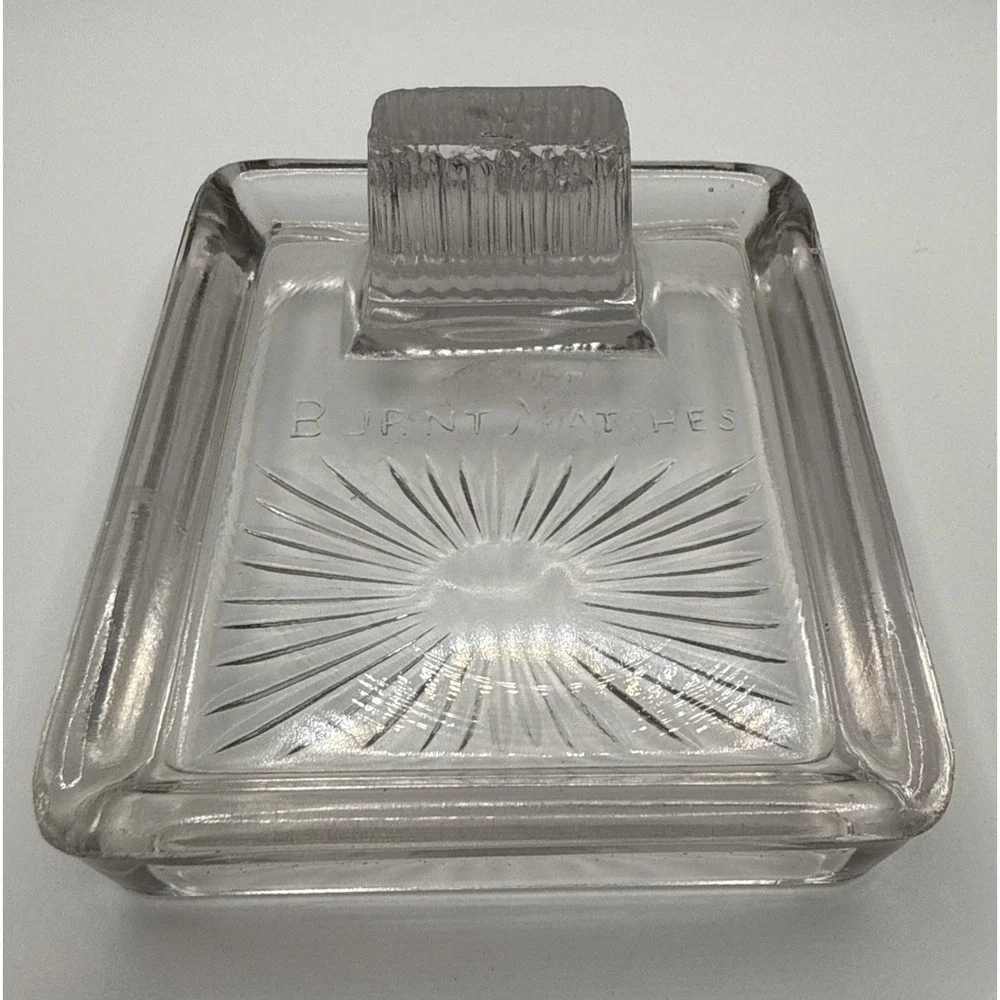 Vintage Pressed Glass Match Holder Striker Burnt Matches Smoking Accessories